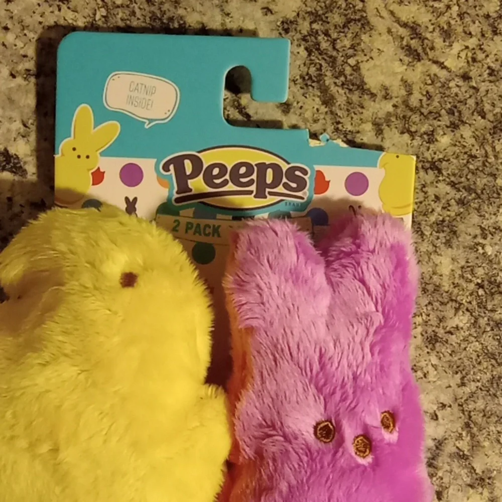 Yellow Chick and Purple Bunny Plush Cat Toys New
